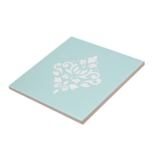 Scroll Damask Wit op Eend Ei Blauw Tegeltje (Zijkant)