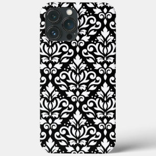 Scroll Damask Wit op Zwart Groot Patroon Case-Mate iPhone Case