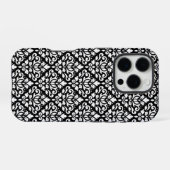 Scroll Damask Wit op Zwart Patroon iPhone Hoesje (Achterkant horizontaal)
