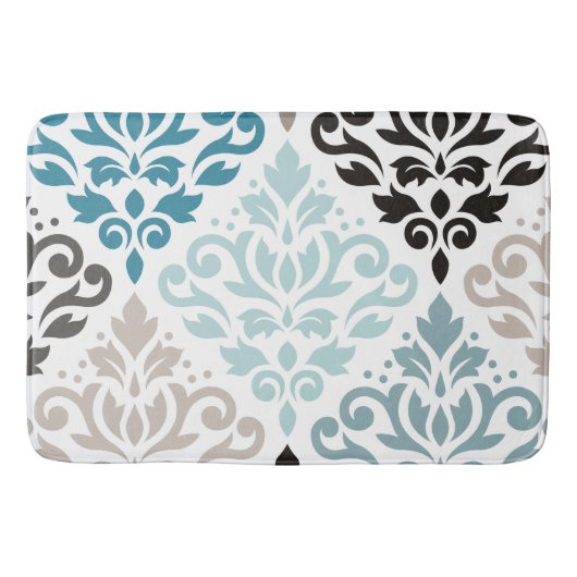 Scroll Damask XLg Pattern Art Teals Browns Wit Badmat (Voorkant)