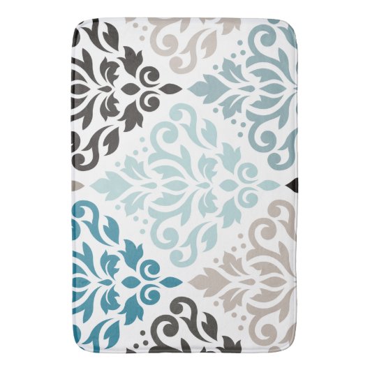 Scroll Damask XLg Pattern Art Teals Browns Wit Badmat (Voorkant Verticaal)