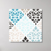 Scroll Damask XLg Pattern Art Teals Browns Wit Canvas Afdruk (Voorkant)