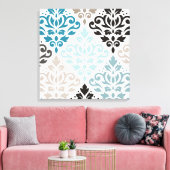 Scroll Damask XLg Pattern Art Teals Browns Wit Canvas Afdruk (Insitu (Woonkamer))