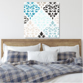 Scroll Damask XLg Pattern Art Teals Browns Wit Canvas Afdruk (Insitu (Slaapkamer))