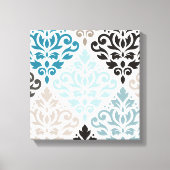 Scroll Damask XLg Pattern Art Teals Browns Wit Canvas Afdruk (Voorkant)