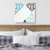 Scroll Damask XLg Pattern Art Teals Browns Wit Canvas Afdruk (Insitu (Slaapkamer))