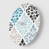 Scroll Damask XLg Pattern Art Teals Browns Wit Grote Klok (Hoek)