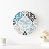 Scroll Damask XLg Pattern Art Teals Browns Wit Grote Klok (Huis)