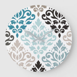 Scroll Damask XLg Pattern Art Teals Browns Wit Grote Klok