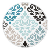 Scroll Damask XLg Pattern Art Teals Browns Wit Keramische Knop (Voorkant)