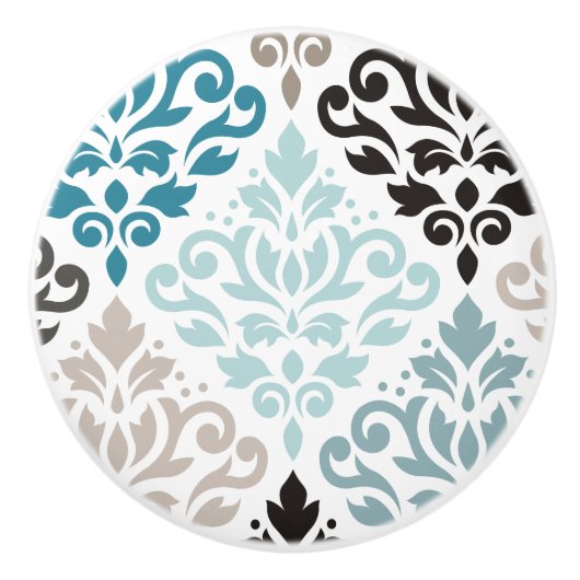 Scroll Damask XLg Pattern Art Teals Browns Wit Keramische Knop (Voorkant)