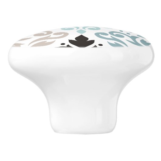 Scroll Damask XLg Pattern Art Teals Browns Wit Keramische Knop (Zijkant)