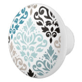 Scroll Damask XLg Pattern Art Teals Browns Wit Keramische Knop (Rechts)