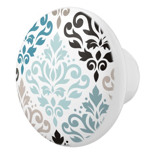 Scroll Damask XLg Pattern Art Teals Browns Wit Keramische Knop (Rechts)