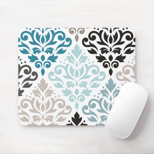 Scroll Damask XLg Pattern Art Teals Browns Wit Muismat (Met muis)