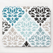 Scroll Damask XLg Pattern Art Teals Browns Wit Muismat (Voorkant)