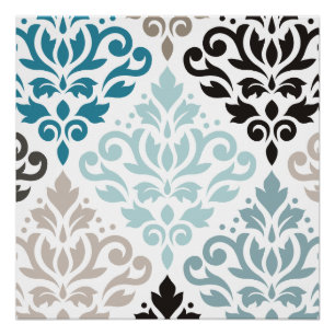 Scroll Damask XLg Pattern Art Teals Browns Wit Perfect Poster