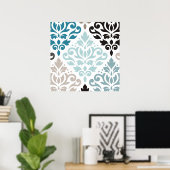 Scroll Damask XLg Pattern Art Teals Browns Wit Poster (Thuiskantoor)