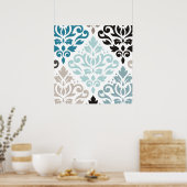 Scroll Damask XLg Pattern Art Teals Browns Wit Poster (Keuken)