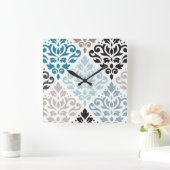 Scroll Damask XLg Pattern Art Teals Browns Wit Vierkante Klok (Huis)