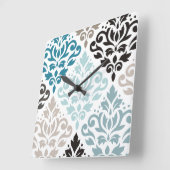 Scroll Damask XLg Pattern Art Teals Browns Wit Vierkante Klok (Hoek)