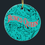 Scroll Design Bunco Queen Keramisch Ornament<br><div class="desc">Het grafische ontwerp van het Bunco Queen ornament van het Ontwerp van de Rol door Gegeïnspireerd. Erken je koningin met dit leuke Bunco-geïnspireerde design. Geef je koninklijke hoogheid dit mooie ornament als een Bunco-prijs, een cadeau voor gastmensen, een cadeau voor feestdagen of een cadeau voor verjaardagen. Het ontwerp bevat ontworpen...</div>