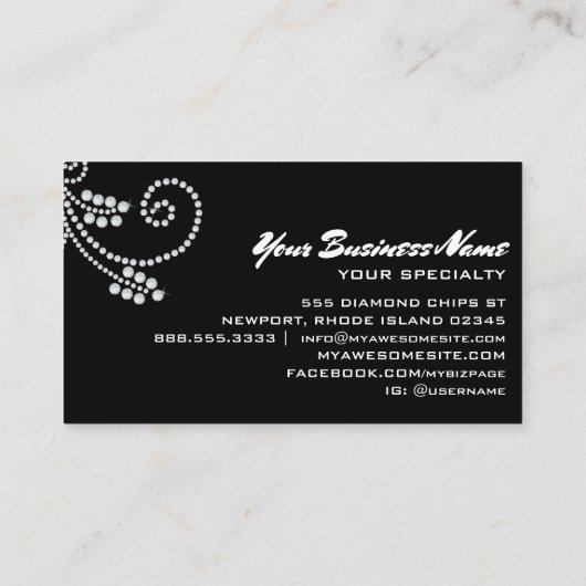 *~* Scroll Diamonds Black Glitter Luxe Glam Bling  Visitekaartje (Achterkant)
