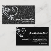 *~* Scroll Diamonds Black Glitter Luxe Glam Bling  Visitekaartje (Voorkant / Achterkant)