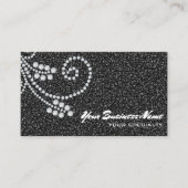 *~* Scroll Diamonds Black Glitter Luxe Glam Bling  Visitekaartje (Voorkant)