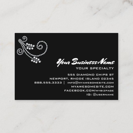 *~* Scroll Diamonds zwart Glitter Bling Luxe Visitekaartje (Achterkant)
