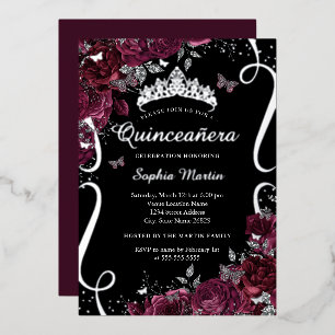 Scroll Floral Elegante Bourgondische Quinceanera Folie Uitnodiging