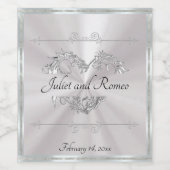Scroll Hart Monogram - Witte Parel Wijn Etiket (Enkel label)