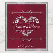 Scroll Heart Monogram - Bordeauxrood Wijn Etiket (Enkel label)