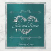 Scroll Heart Monogram - Turkoois Wijn Etiket (Enkel label)