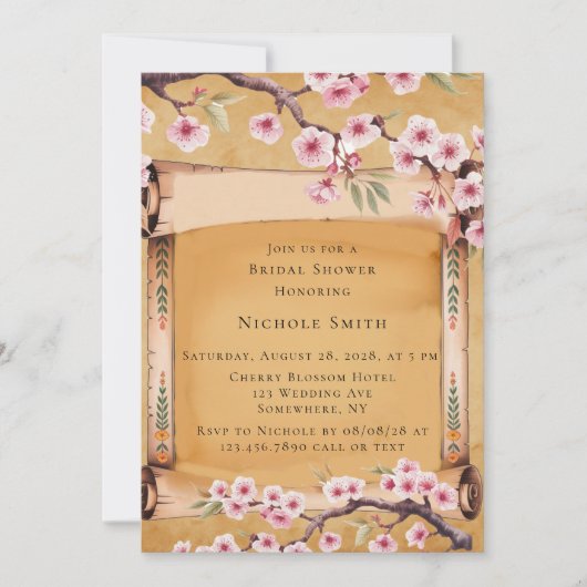 Scroll Japanese Cherry Blossom Vrijgezellenfeest Kaart (Voorkant)