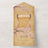 Scroll Japanse kersenbloesem bruiloft vieren All In One Uitnodiging (Binnen)
