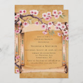 Scroll Japanse Kersenbloesem Koppels Douche Kaart (Voorkant / Achterkant)