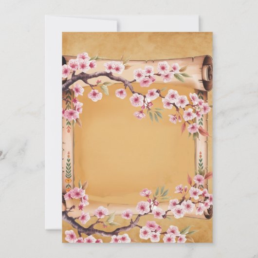 Scroll Japanse Kersenbloesem Trouwdouche Kaart (Achterkant)