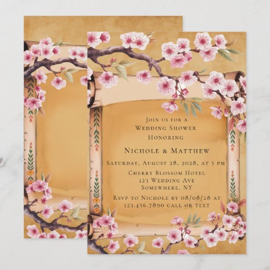 Scroll Japanse Kersenbloesem Trouwdouche Kaart (Voorkant / Achterkant)