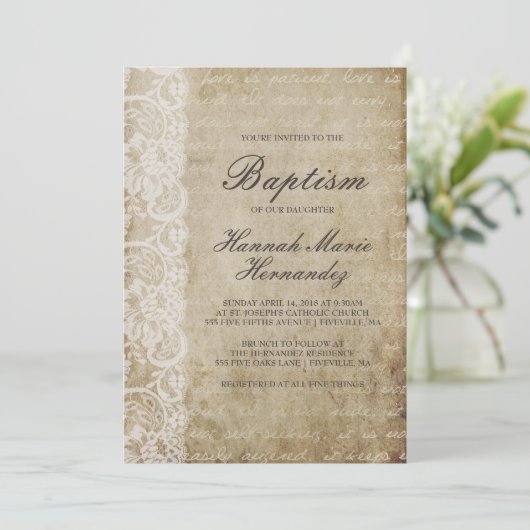 Scroll Lace doop uitnodiging (Staand voorkant)