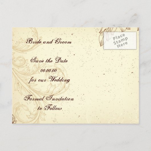 Scroll leaf  bruin beige Save the Date Aankondigingskaart (Achterkant)