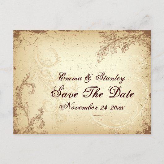 Scroll leaf  bruin beige Save the Date Aankondigingskaart (Voorkant)