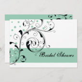 Scroll leaf white jade green wedding bridal shower kaart (Voorkant / Achterkant)