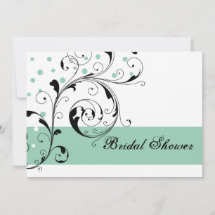 Scroll leaf white jade green wedding bridal shower kaart