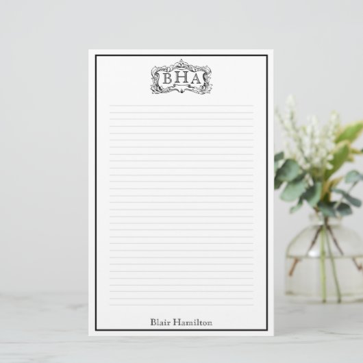 Scroll-Lijst monogram Briefpapier (Staand voorkant)