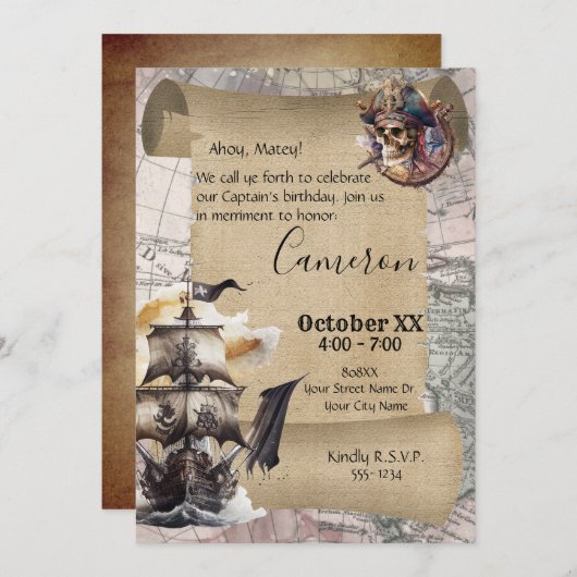 Scroll Treasure Kaart Piraten Party (Voorkant / Achterkant)