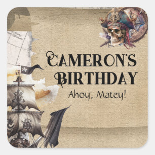 Scroll Treasure Kaart Piraten Party Vierkante Sticker