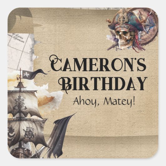  Scroll Treasure Kaart Piraten Party Vierkante Sticker (Voorkant)