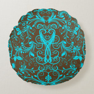 Scroll Work, Aqua Blue-Round Sierkussen Rond Kussen