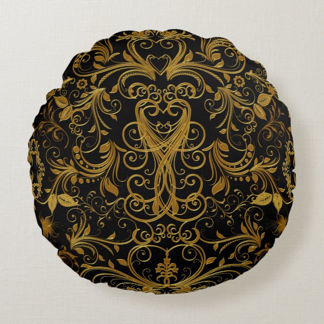 Scroll Work, Gold-Round Sierkussen Rond Kussen (Voorkant)